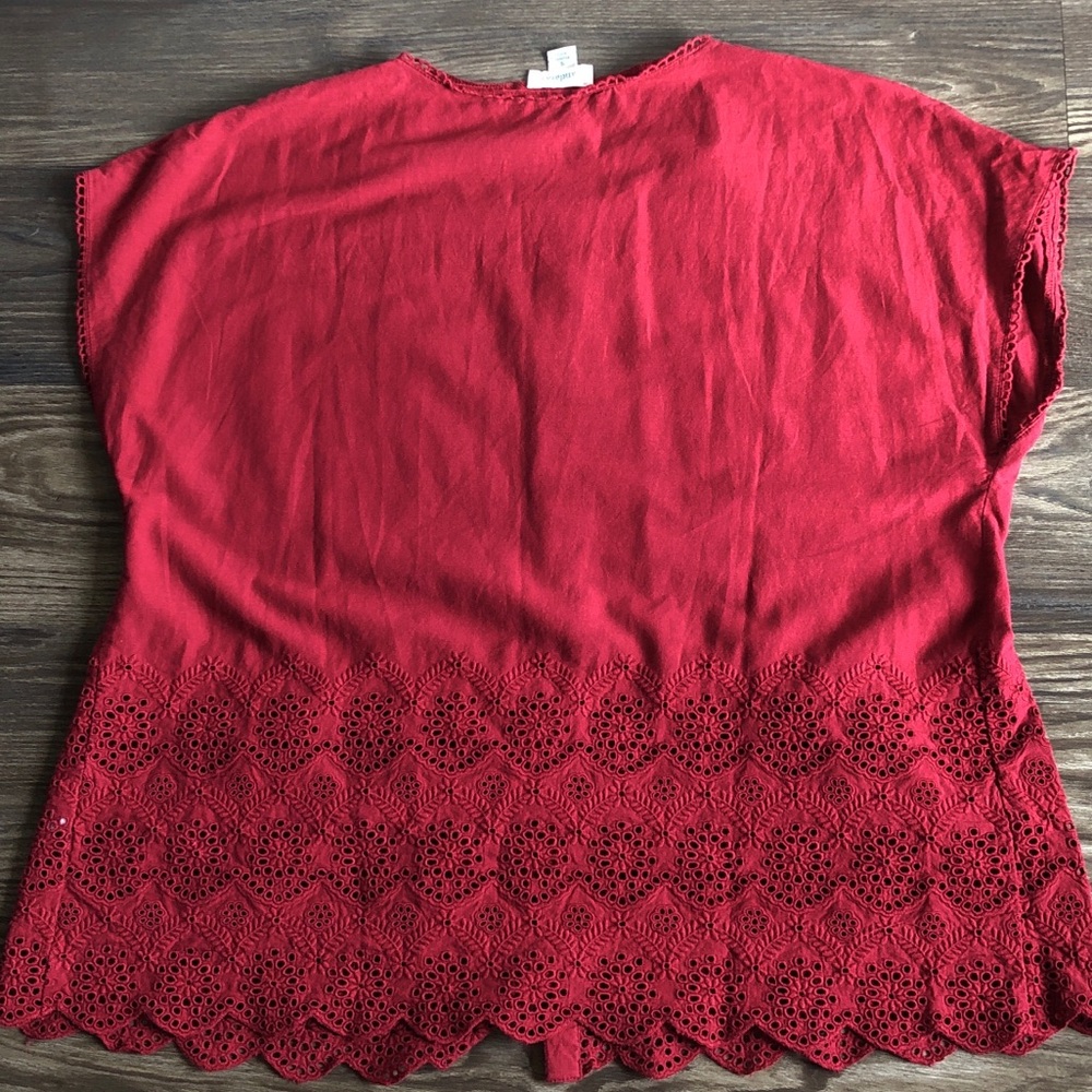 Sundance Art of Eyelet Short Sleeve Cotton Blouse Red Small See Through - Picture 5 of 8